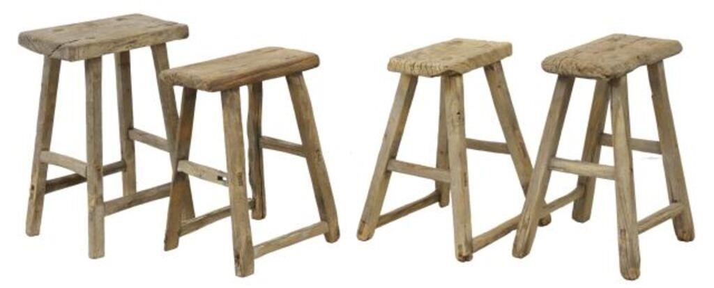 Appraisal: lot of Rustic unfinished wood stools mortise and tenon construction