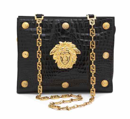 Appraisal: A Gianni Versace Black Faux Alligator 'Medusa' Bag with chain