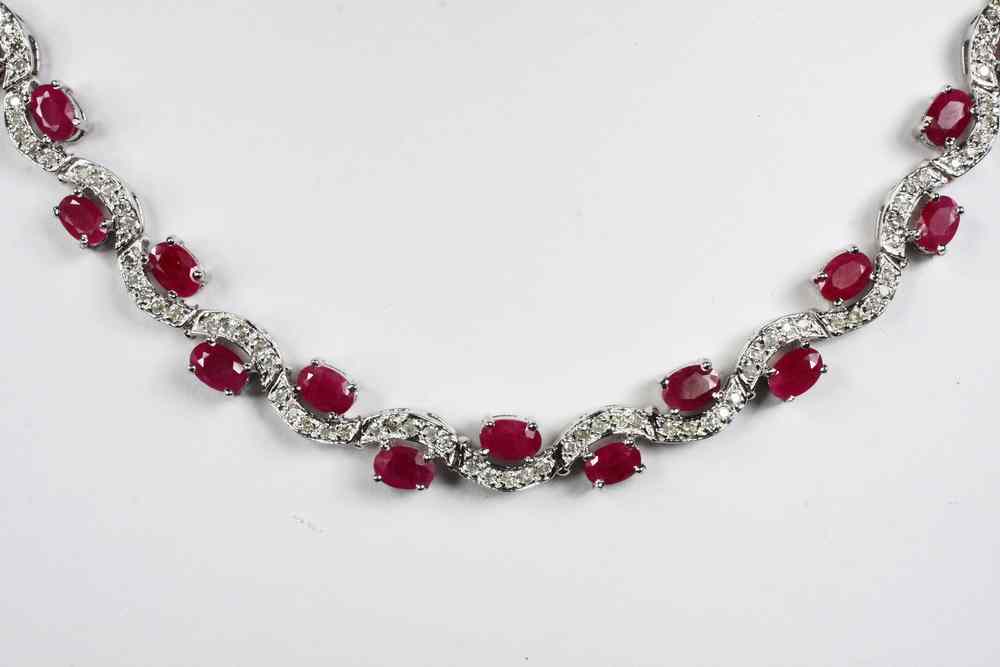 Appraisal: NECKLACE - K white gold ruby and diamond necklace ct