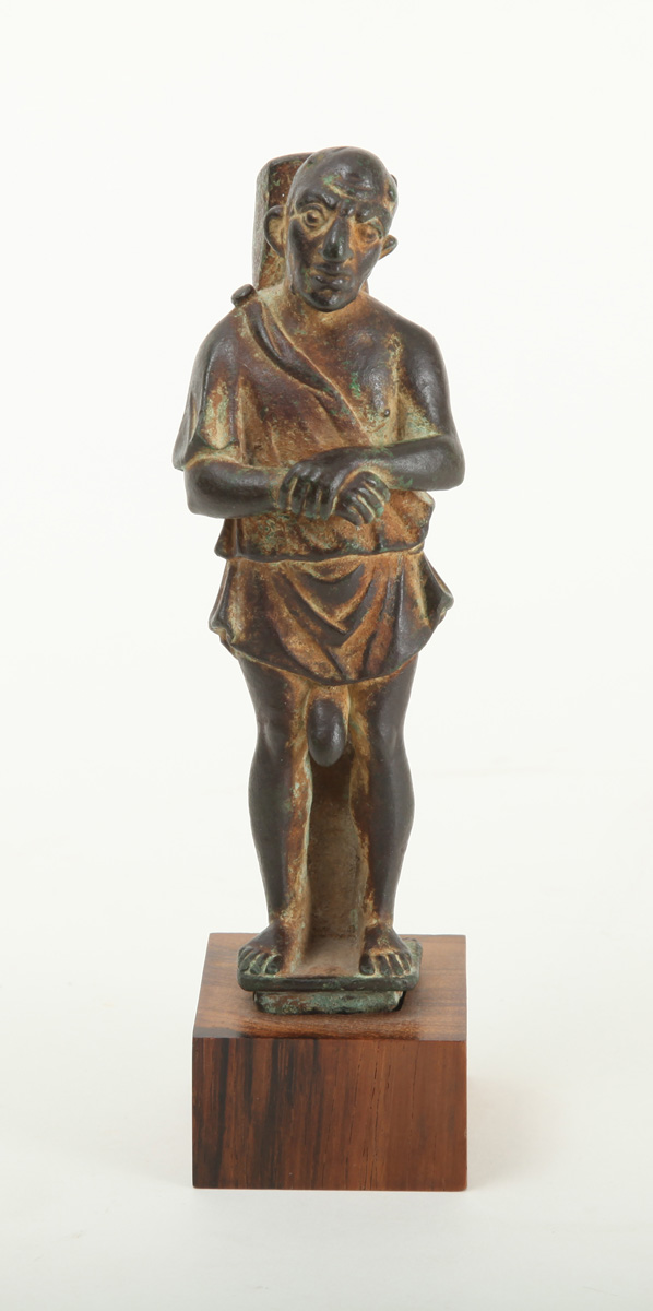 Appraisal: BRONZE FIGURE OF A STREET PERFORMER TH CENTURY Modeled wearing