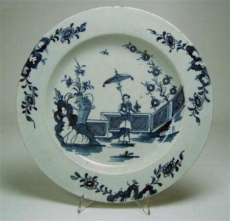 Appraisal: An th century Lowestoft blue painted dessert plate circa decorated