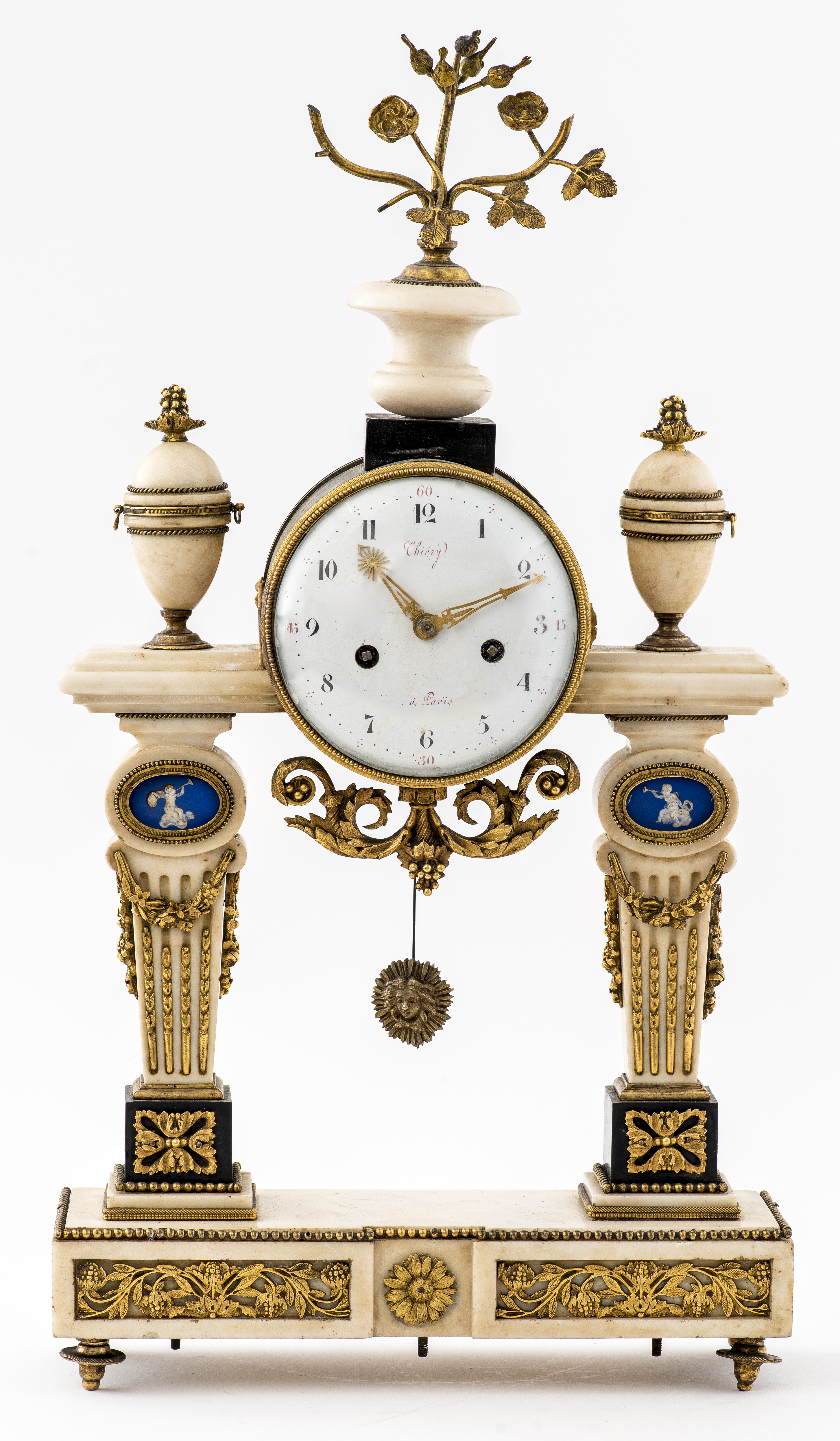 Appraisal: THIERY LOUIS XVI GILT BRONZE MARBLE MANTEL CLOCK Thiery A