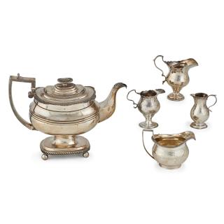 Appraisal: ENGLISH SILVER GROUPING Five A George IV silver teapot engraved