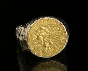 Appraisal: American Gold Liberty Coin Ring k yellow gold hammered finish