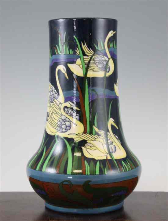 Appraisal: A large Foley 'Intarsio' bulb-shaped vase decorated with swans a