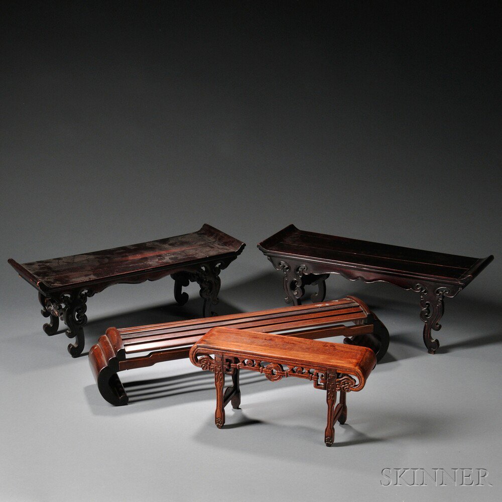 Appraisal: Four Hardwood Stands China th century rectangular one small flat-top