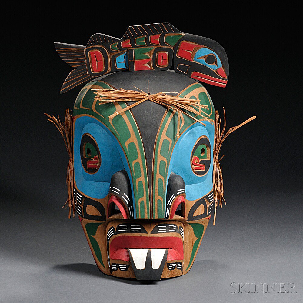 Appraisal: Contemporary Northwest Coast Polychrome Carved Wood Mask carved from cedar