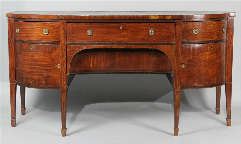 Appraisal: ENGLISH REGENCY INLAID MAHOGANY BLOCKED FRONT SIDEBOARD the rectangular top