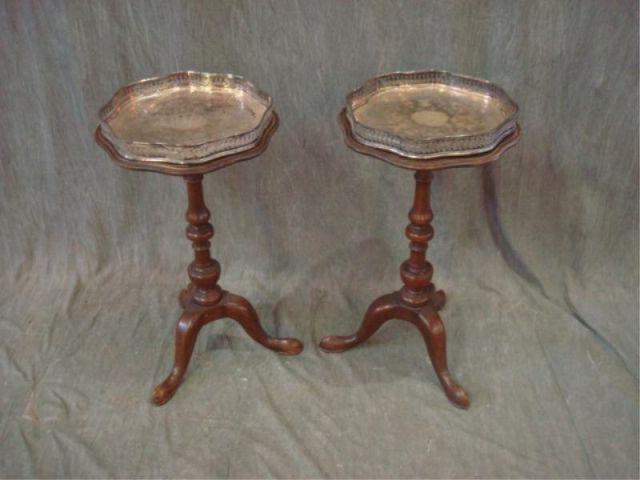 Appraisal: Pair of Queen Anne Style Tray Top Stands Dimensions high