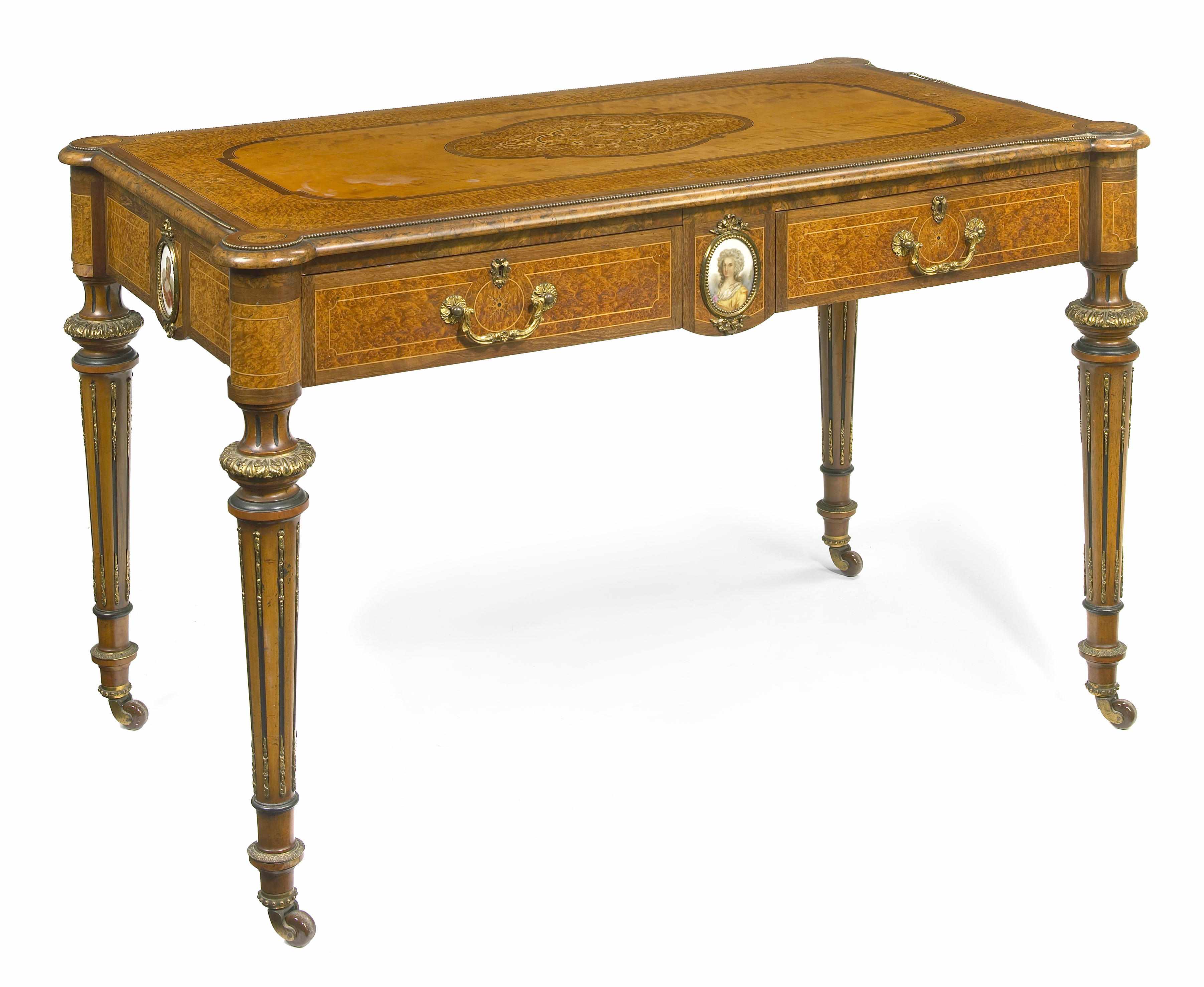 Appraisal: A Louis XVI gilt metal and porcelain mounted satinwood and