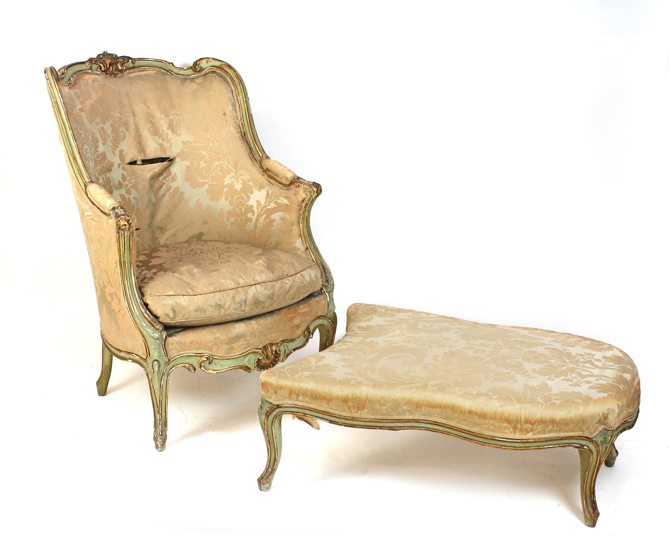 Appraisal: A Louis XV style green painted parcel gilt Duchess Brise