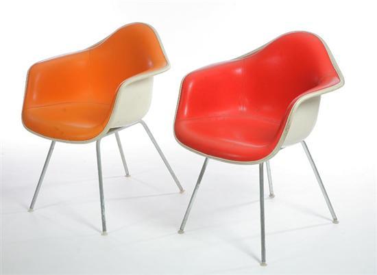 Appraisal: TWO EAMES ARMCHAIRS Made for Herman Miller Padded chairs one