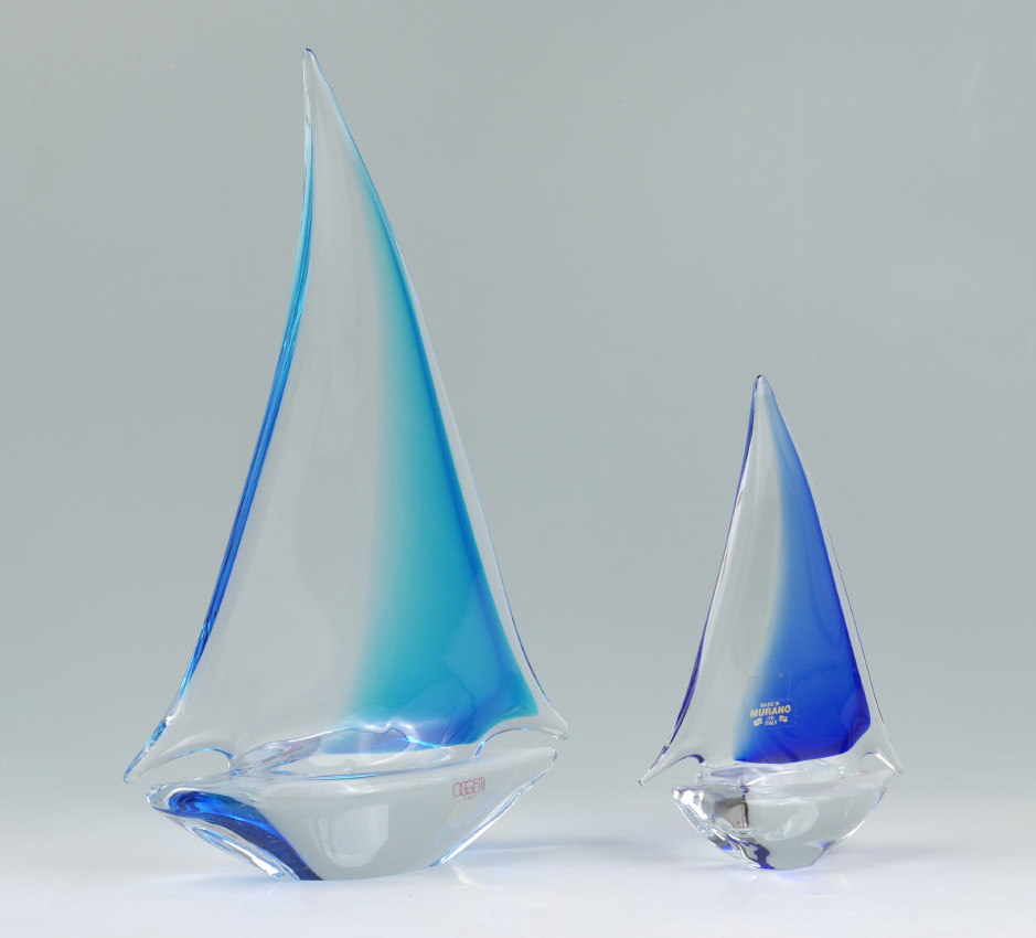 Appraisal: OGGETTI MURANO ART GLASS SAILBOATS Each with Oggetti Italy clear