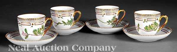 Appraisal: Four Royal Copenhagen Flora Danica Porcelain Coffee Cups and Saucers