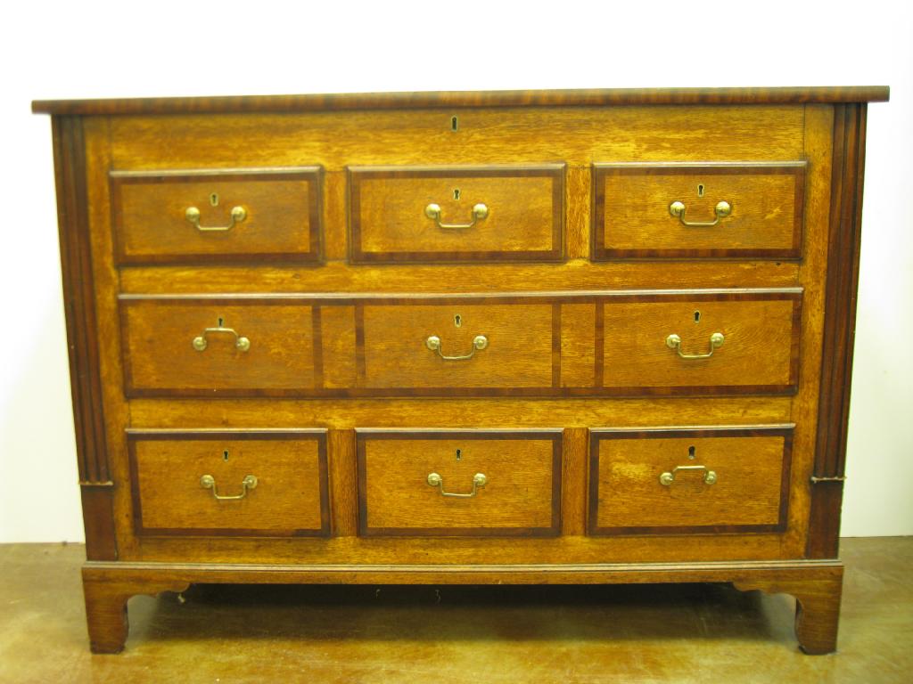 Appraisal: A th Century oak mahogany banded Lancashire Chest the corners