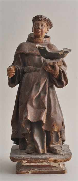 Appraisal: SPANISH COLONIAL CARVED AND PAINTED WOOD FIGURE OF A MONK