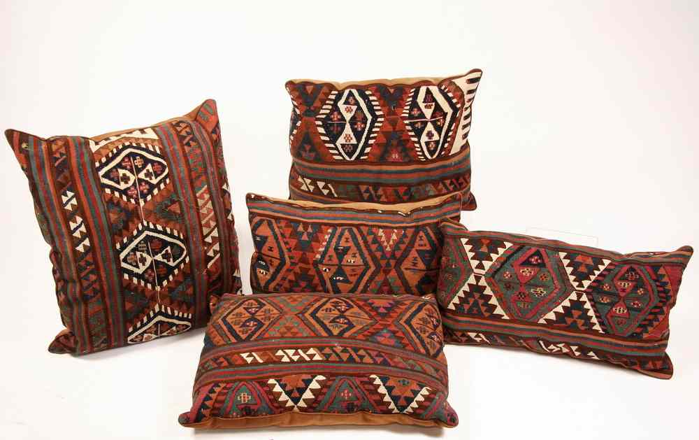 Appraisal: KILIM PILLOWS - Five Contemporary Kilim Floor Pillows cotton backed