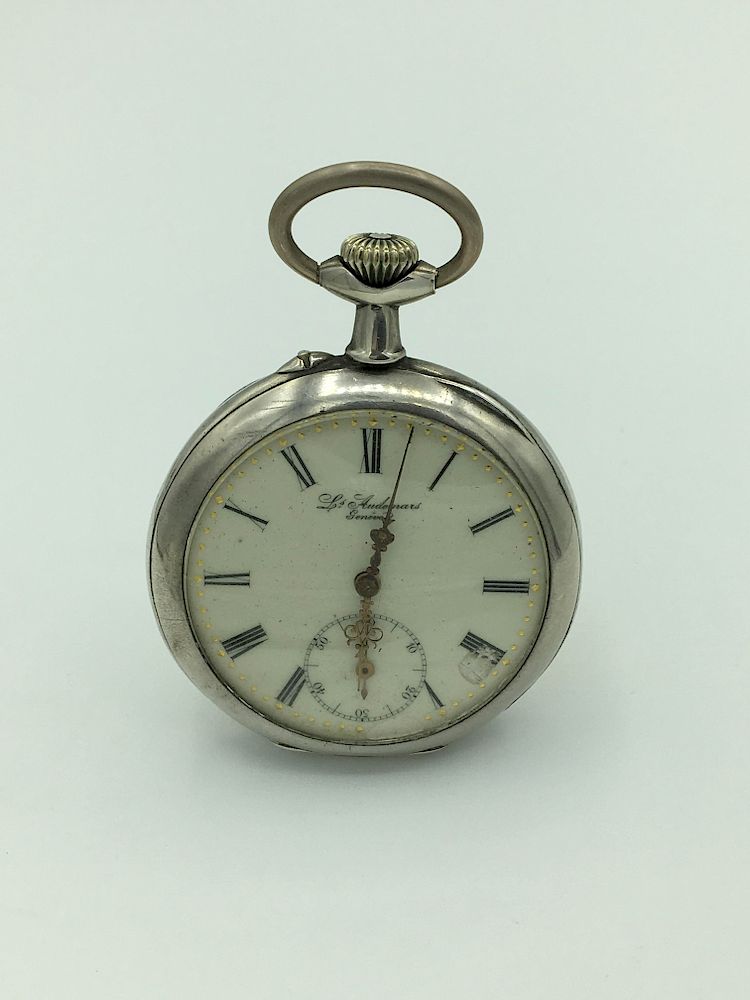 Appraisal: Antique Louis Audemars Geneve Silver Pocket Watch Silver Size s