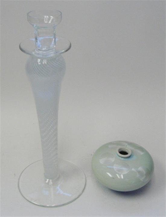 Appraisal: Two Pieces Blown Glass Candlestand with white swirl Small Vase