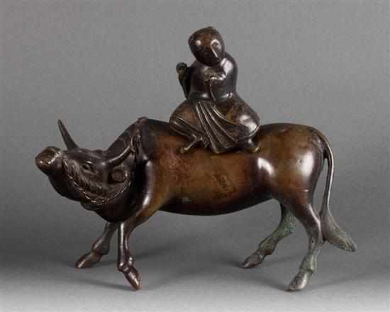 Appraisal: Chinese bronze figural group of a boy riding a water