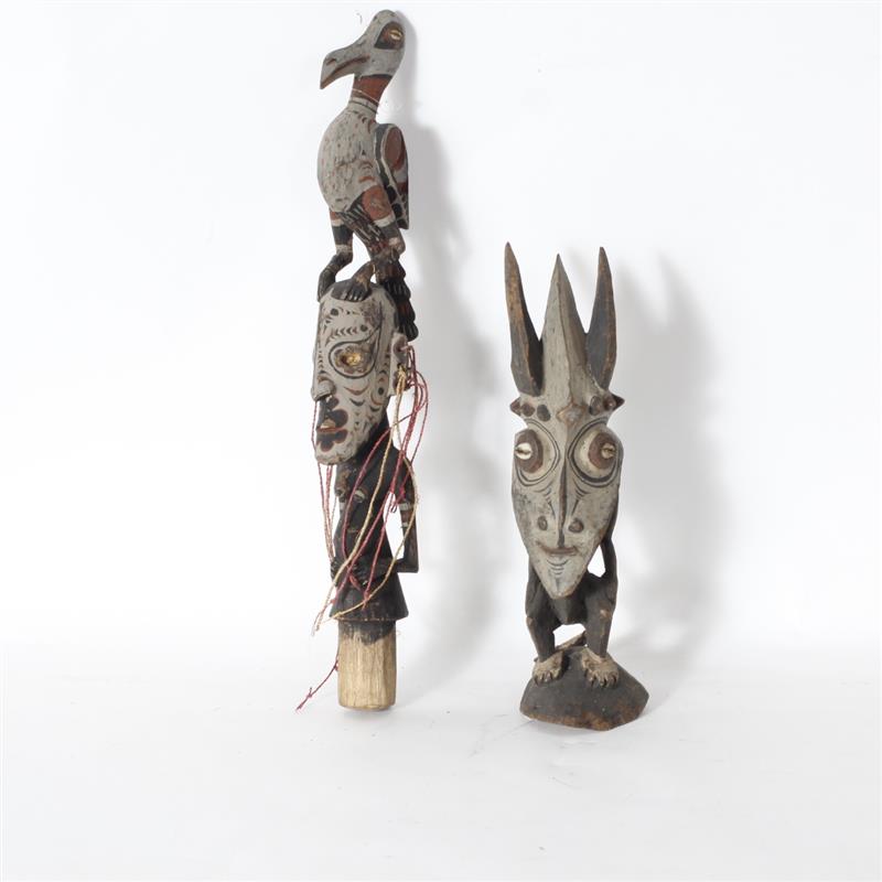 Appraisal: Two Papua New Guinea Sepik River polychromed carved wood ancestor