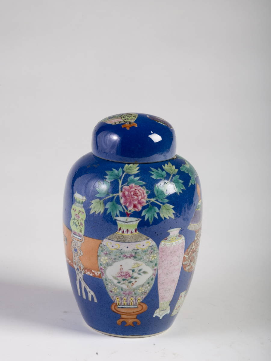 Appraisal: CHINESE PORCELAIN FAMILLE ROSE COVERED OVOID JAR WITH POWDER BLUE