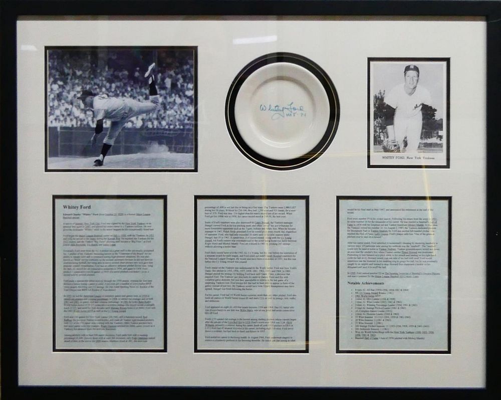 Appraisal: WHITEY FORD SIGNED SAUCER FRAMED JSA CERT Framed gallery of