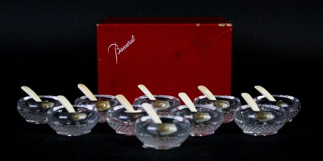 Appraisal: Set of Baccarat Crystal Open Salts With bone spoons Each