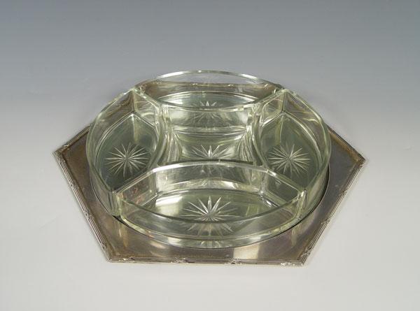 Appraisal: STEBRECHT FINE GERMAN SILVER CONDIMENT TRAY sided tray with reeded