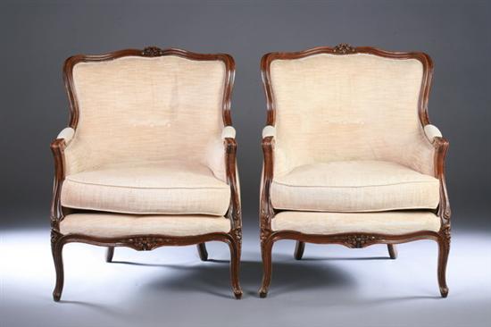 Appraisal: PAIR LOUIS XV STYLE CARVED FRUITWOOD BERGERES th century with