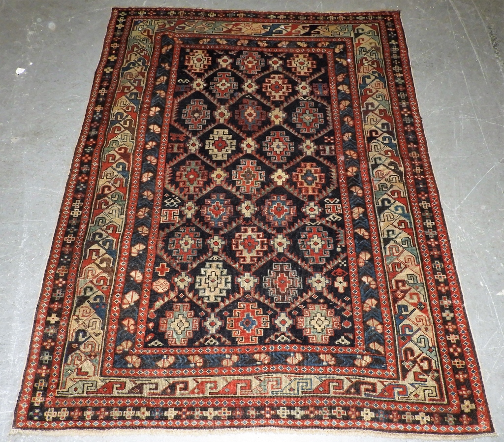 Appraisal: ANTIQUE CAUCASIAN TRIBAL ORIENTAL CARPET RUG Caucus Region Circa Repeated