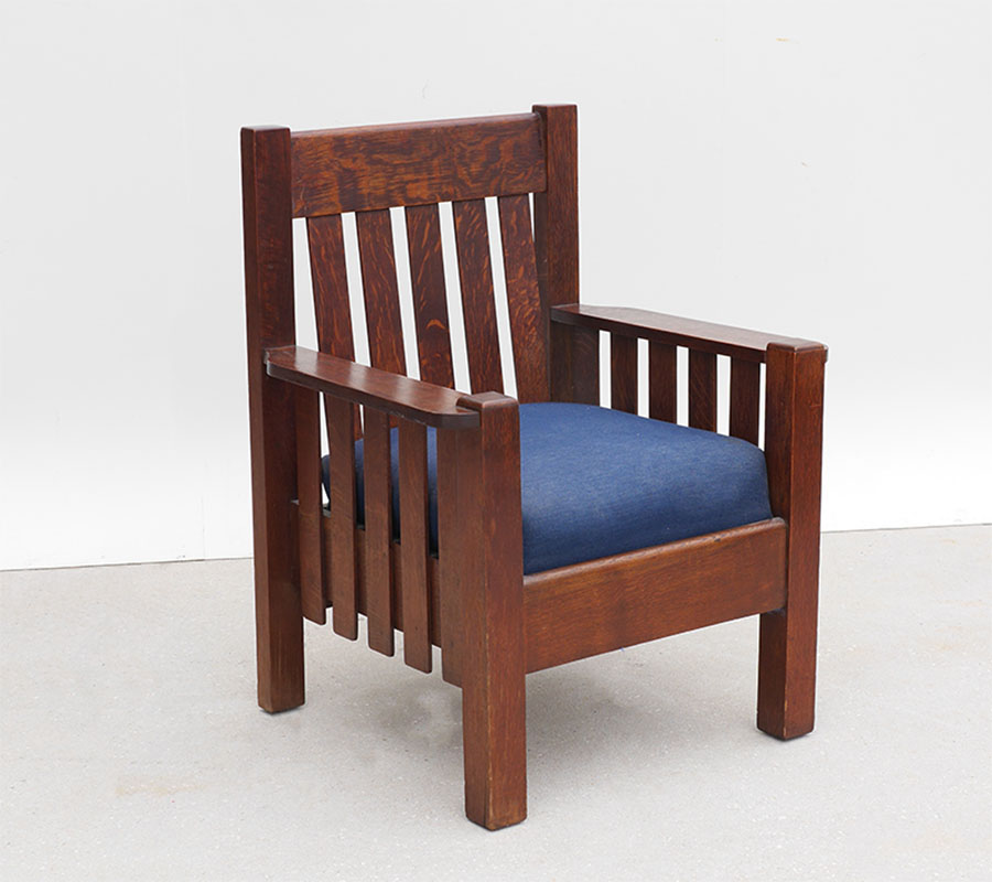 Appraisal: ARTS AND CRAFTS MISSION OAK ARM CHAIR slat back slats