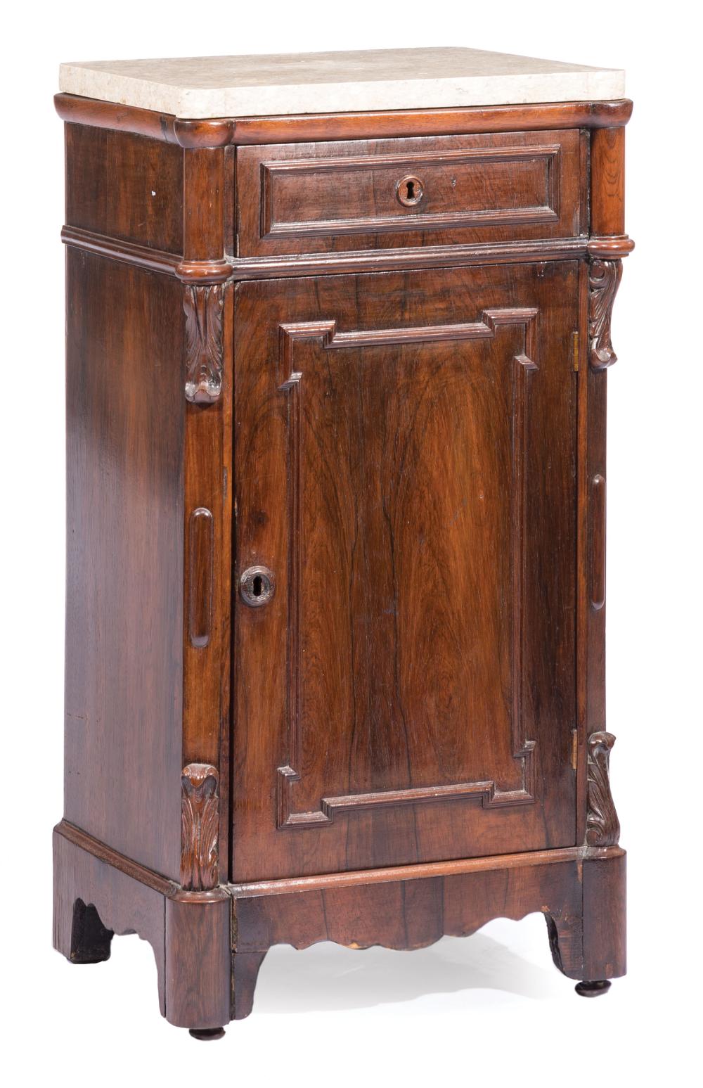 Appraisal: American Mahogany Bedside Commode mid- th c later marble top