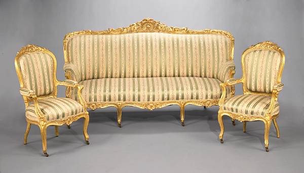 Appraisal: A suite of Louis XV style giltwood seat furniture fourth