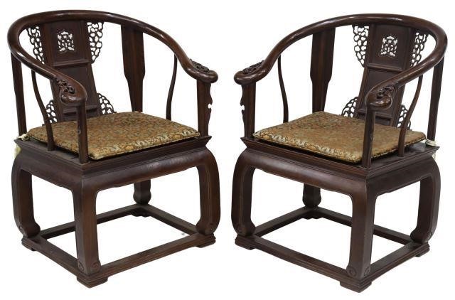 Appraisal: pair Chinese carved hardwood wedding chairs late th early th