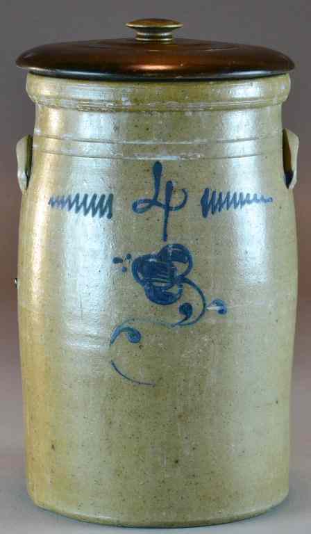 Appraisal: American Cobalt Decorated Stoneware ChurnA -gallon saltglaze stoneware churn decorated