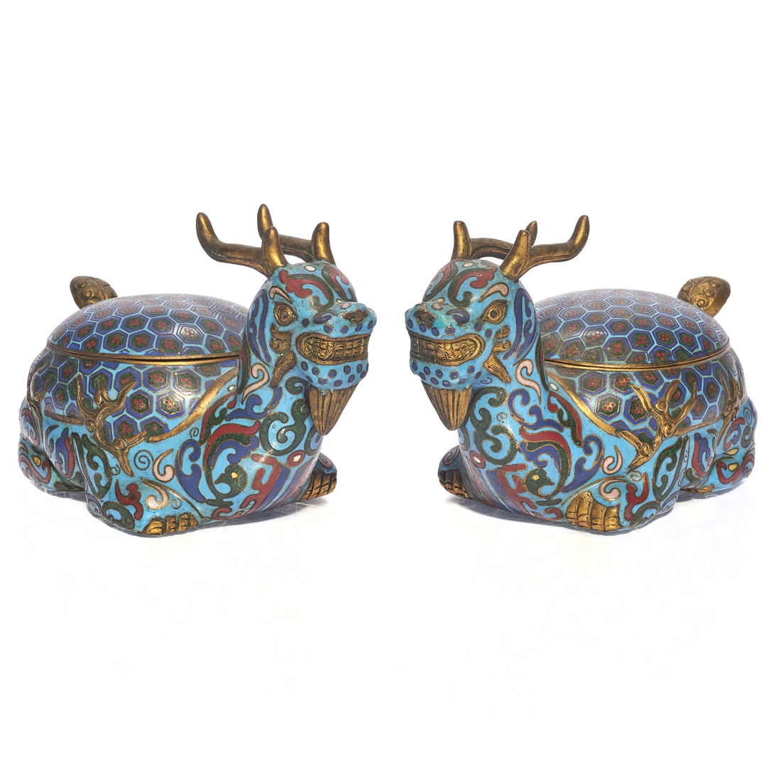 Appraisal: PAIR OF CHINESE CLOISONNE ENAMEL DRAGON TURTLE-FORM VESSEL Pair of