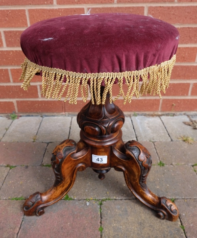 Appraisal: Victorian walnut adjustable piano stool cut-down