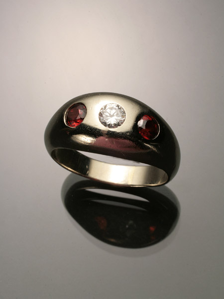 Appraisal: Gentleman's -Karat White-Gold Diamond and Garnet Gypsy Ring Set with