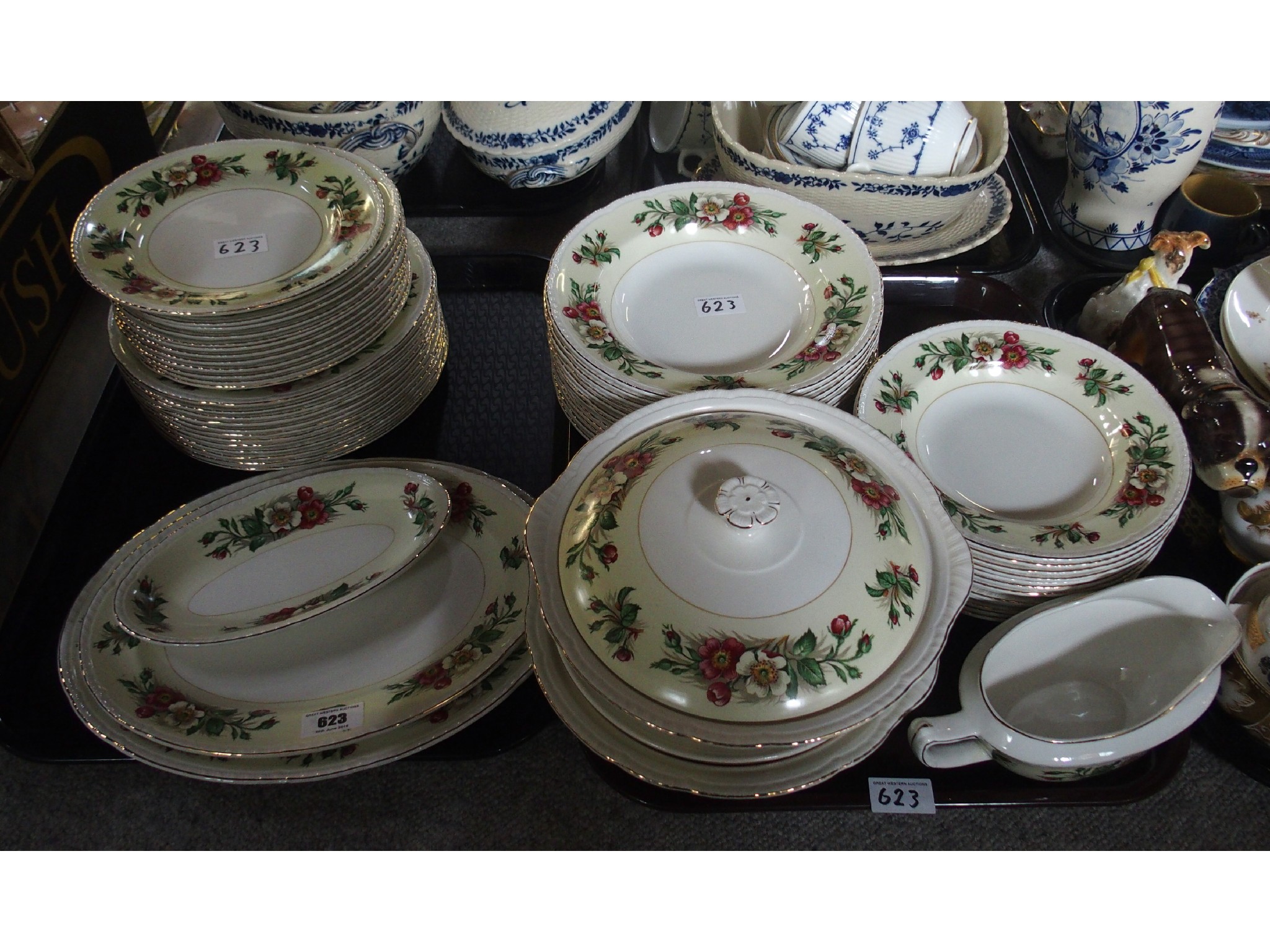 Appraisal: Two trays comprising a Maddock floral dinner service