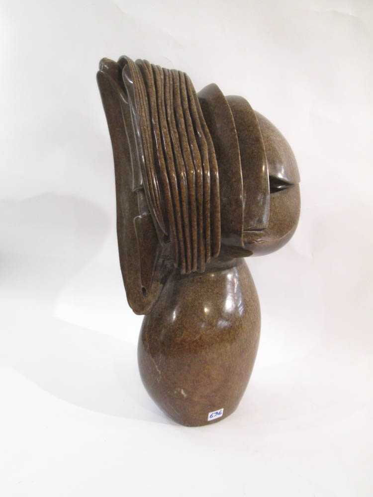 Appraisal: GEORGE MAPFUMO CARVED SERPENTINE SCULPTURE Zimbabwe born Abstract figure Unsigned