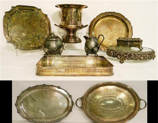 Appraisal: Silverplate including champagne bucket small jewelry box two oval trays