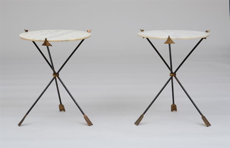 Appraisal: STYLE OF MAISON JANSEN PAIR OF SIDE TABLES Brass blued