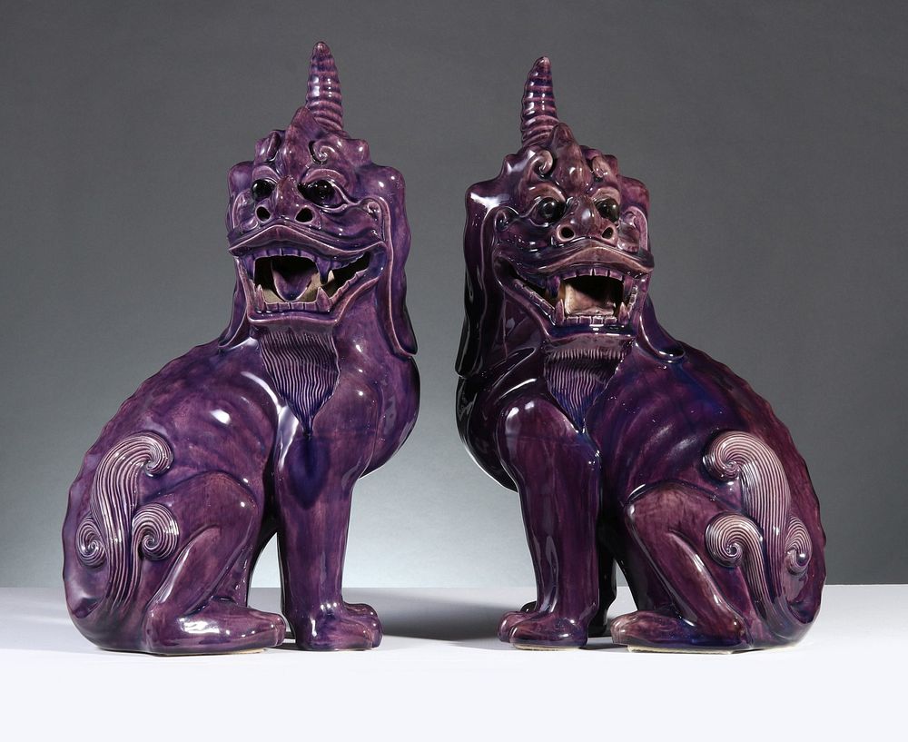 Appraisal: LARGE CHINESE PORCELAIN MYTHICAL UNICORNED BEASTS The proper pair with