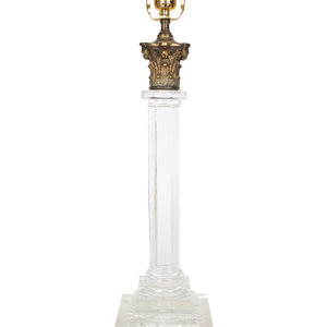 Appraisal: An Irish Gilt Bronze Mounted Cut Glass Columnar Lamp TH