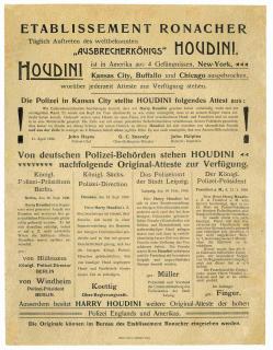 Appraisal: Houdini Harry Houdini Advertising Flyer for Appearance in Vienna Austria