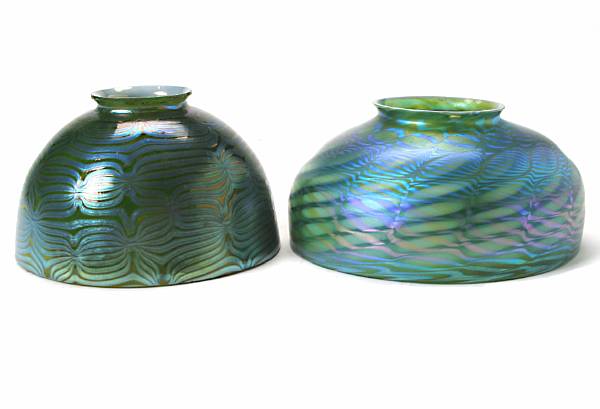 Appraisal: Two American green iridescent Art Glass shades one possibly Tiffany