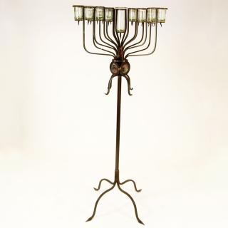 Appraisal: Large th Century Wrought Iron and Glass Torchiere Large th