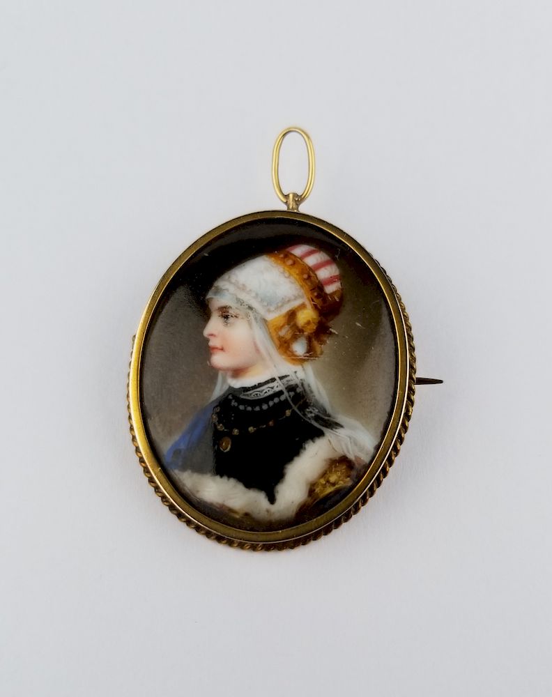 Appraisal: Painted Porcelain Cameo Pin Total Weight g Size x in