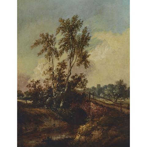 Appraisal: Attributed to James Stark - ENGLISH COUNTRYSIDE WITH A RED